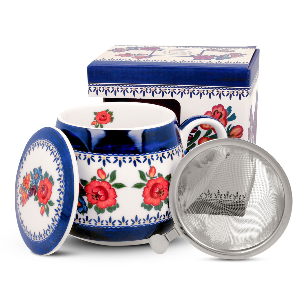 Kubek porcelanowy z zaparzaczem DUO ETNO INDIGO 430 ml