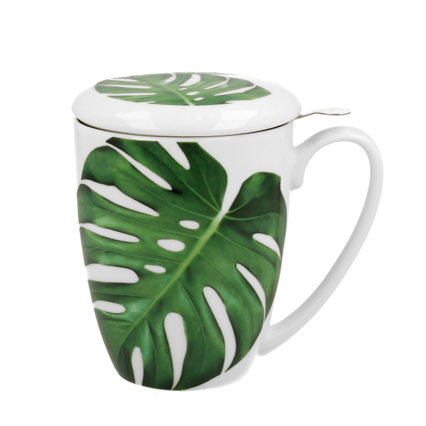 Kubek porcelanowy z zaparzaczem DUO TROPICAL MONSTERA 380 ml