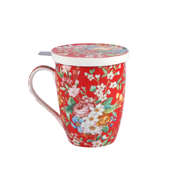 Kubek porcelanowy z zaparzaczem i pokrywką 450 ml