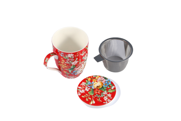 Kubek porcelanowy z zaparzaczem i pokrywką 450 ml