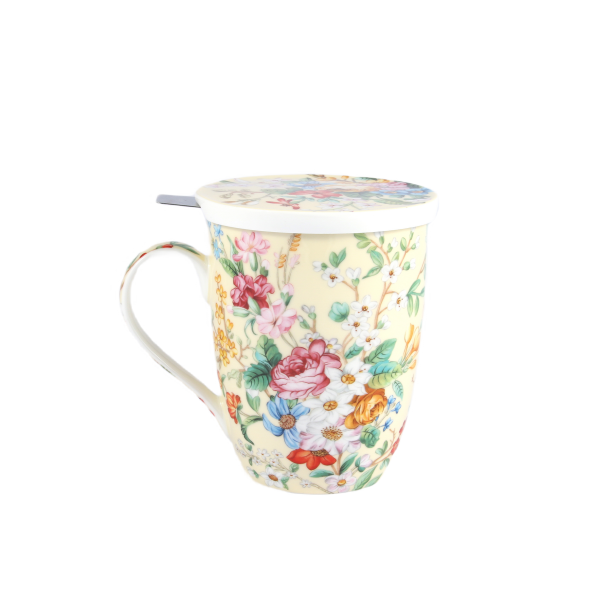 Kubek porcelanowy z zaparzaczem i pokrywką 450 ml