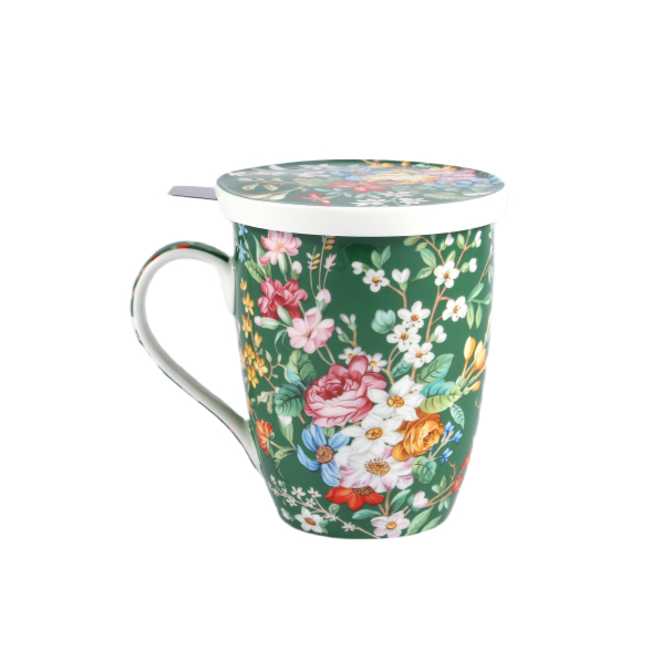 Kubek porcelanowy z zaparzaczem i pokrywką 450 ml