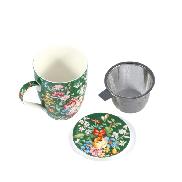 Kubek porcelanowy z zaparzaczem i pokrywką 450 ml