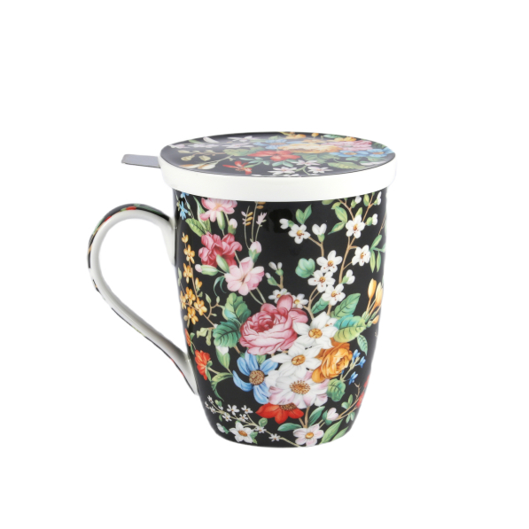 Kubek porcelanowy z zaparzaczem i pokrywką 450 ml