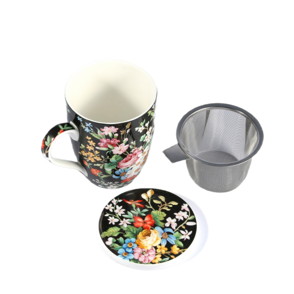 Kubek porcelanowy z zaparzaczem i pokrywką 450 ml