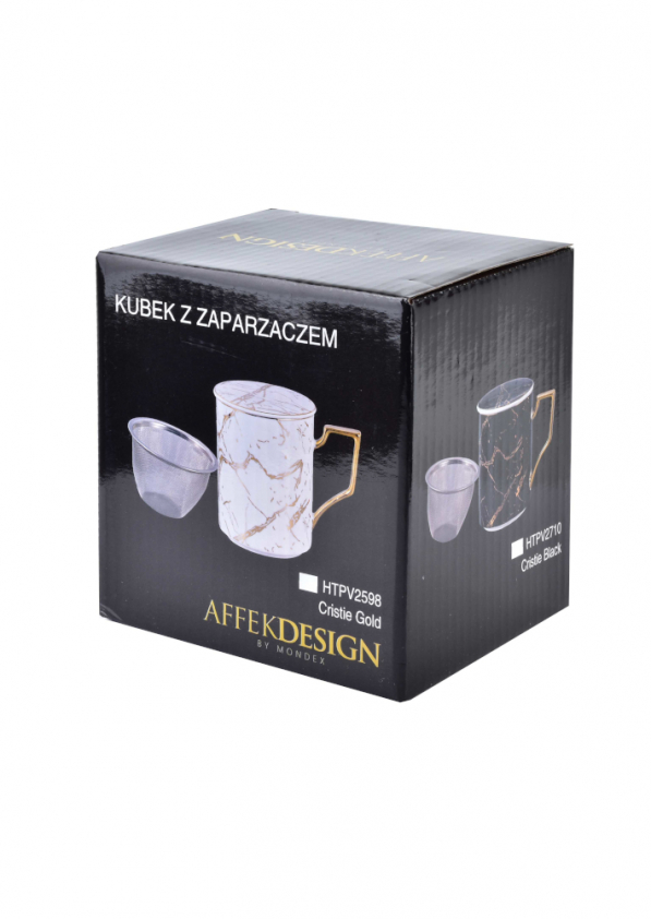 Kubek porcelanowy z zaparzaczem i pokrywką AFFEK DESIGN CRISTIE BLACK CZARNY 400 ml