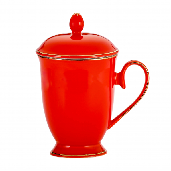 Kubek porcelanowy z zaparzaczem i pokrywką CZERWONY 325 ml