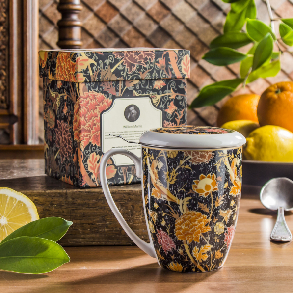 Kubek porcelanowy z zaparzaczem i pokrywką DUO ART GALLERY CRAY FLORAL BY WILLIAM MORRIS 380 ml