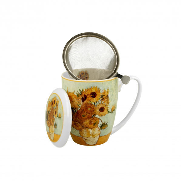 Kubek porcelanowy z zaparzaczem i pokrywką DUO ART GALLERY SUNFLOWERS BY V. VAN GOGH 380 ml