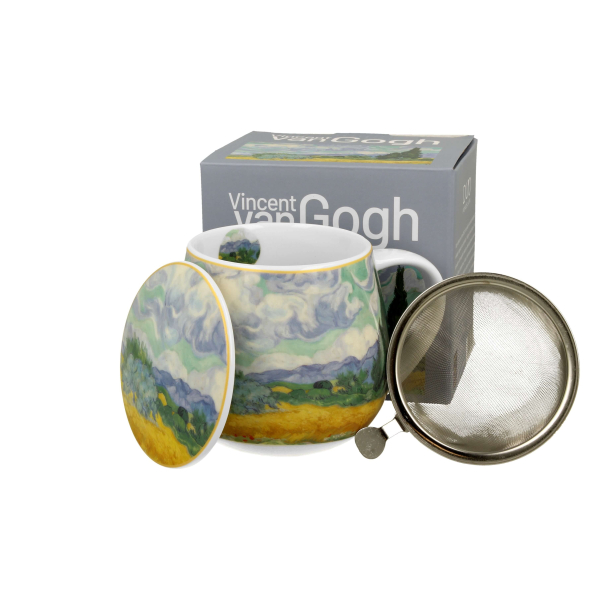 Kubek porcelanowy z zaparzaczem i pokrywką DUO ART GALLERY WHEAT FIELD BY V. VAN GOGH 430 ml