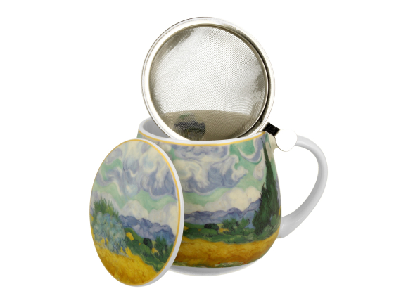Kubek porcelanowy z zaparzaczem i pokrywką DUO ART GALLERY WHEAT FIELD BY V. VAN GOGH 430 ml