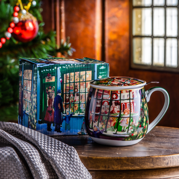 Kubek porcelanowy z zaparzaczem i pokrywką DUO CHRISTMAS SHOP WINDOW 430 ml