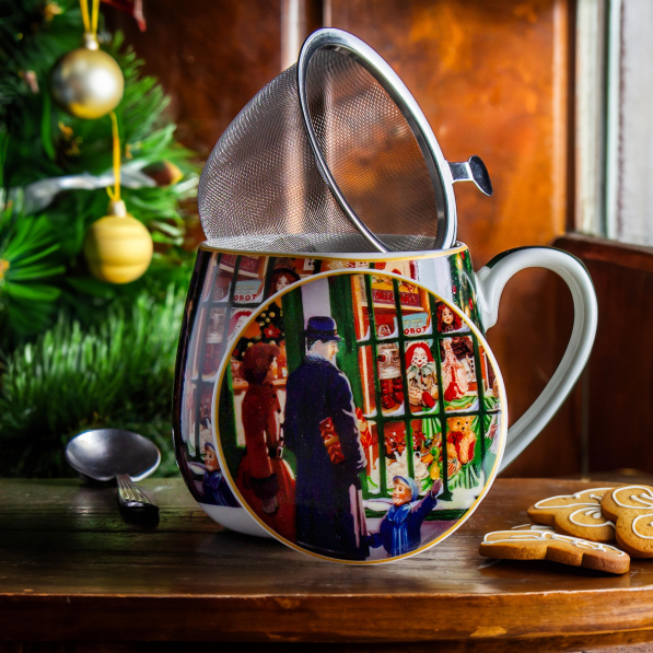 Kubek porcelanowy z zaparzaczem i pokrywką DUO CHRISTMAS SHOP WINDOW 430 ml