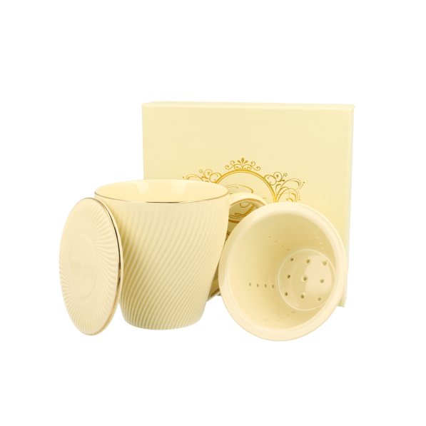 Kubek porcelanowy z zaparzaczem i pokrywką DUO ECRU ICE CREAM 430 ml