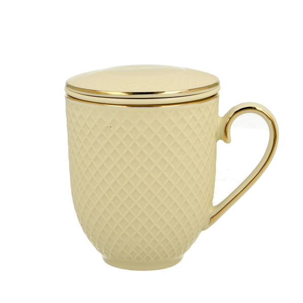 Kubek porcelanowy z zaparzaczem i pokrywką DUO ECRU VESPER 420 ml
