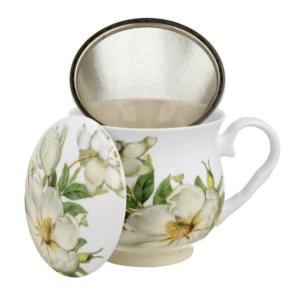 Kubek porcelanowy z zaparzaczem i pokrywką DUO FIVE O'CLOCK MAGNOLIA 530 ml