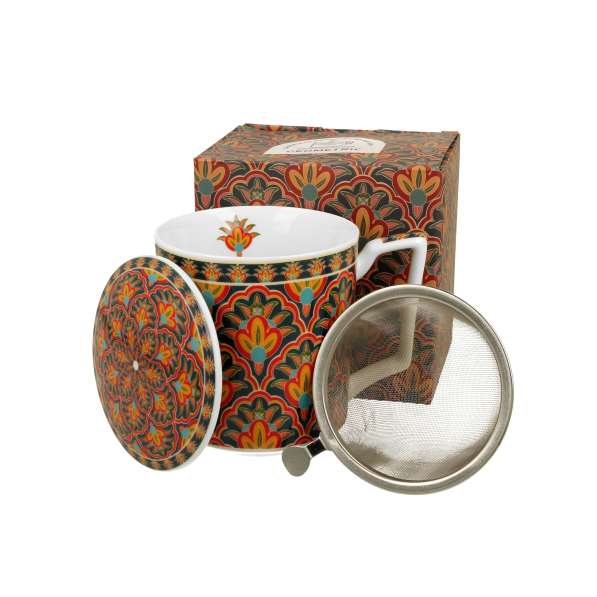 Kubek porcelanowy z zaparzaczem i pokrywką DUO GEOMETRIC FESTUM 400 ml