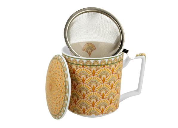 Kubek porcelanowy z zaparzaczem i pokrywką DUO GEOMETRIC SOLIS 400 ml