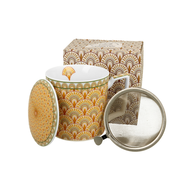 Kubek porcelanowy z zaparzaczem i pokrywką DUO GEOMETRIC SOLIS 400 ml