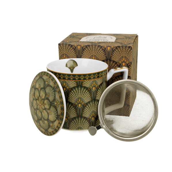 Kubek porcelanowy z zaparzaczem i pokrywką DUO GEOMETRIC VERDIGO 400 ml