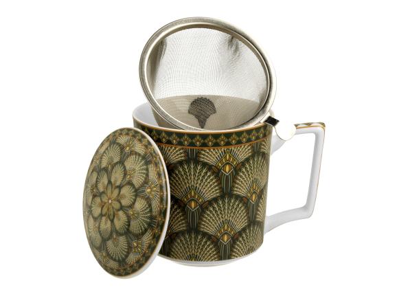 Kubek porcelanowy z zaparzaczem i pokrywką DUO GEOMETRIC VERDIGO 400 ml