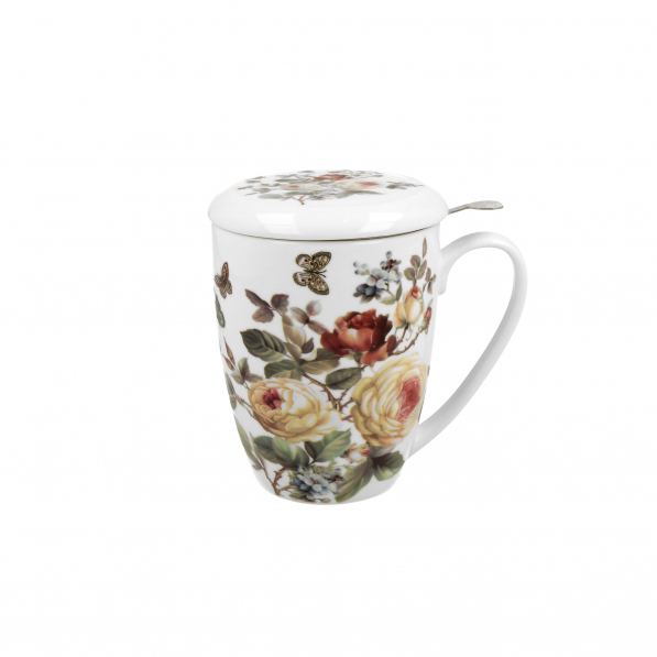 Kubek porcelanowy z zaparzaczem i pokrywką DUO ROMANTIC ZAHRA BIAŁY 380 ml