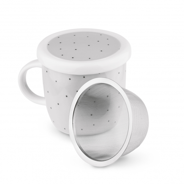 Kubek porcelanowy z zaparzaczem i pokrywką TADAR KROPKI 320 ml