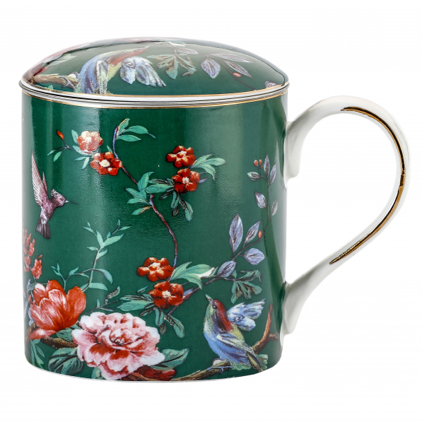 Kubek porcelanowy z zaparzaczem i pokrywką ZIELONY 360 ml