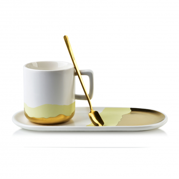 Kubek porcelanowy ze spodkiem AFFEK DESIGN GOLD MARY BIAŁO-ŻÓŁTY 260 ml