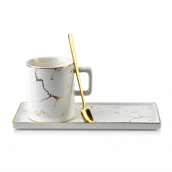 Kubek porcelanowy ze spodkiem AFFEK DESIGN ODESSE WHITE 270 ml