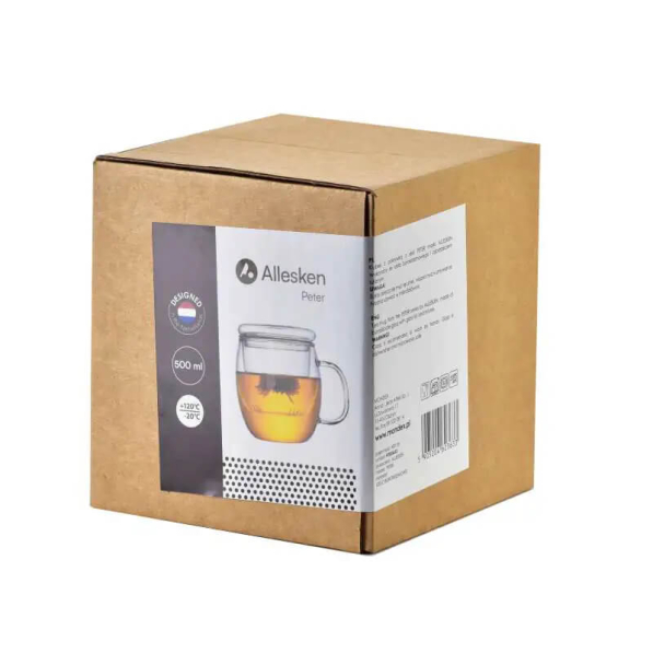 Kubek szklany z zaparzaczem i pokrywką PETER 500 ml