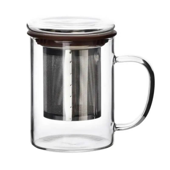 Kubek szklany z zaparzaczem i pokrywką z uszczelką PETER 400 ml