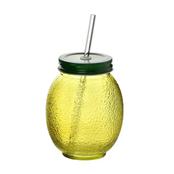 Kubek szklany ze szklaną słomką MODERN KITCHEN CYTRYNA 450 ml