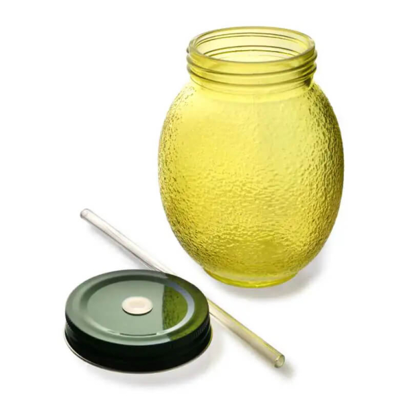 Kubek szklany ze szklaną słomką MODERN KITCHEN CYTRYNA 450 ml
