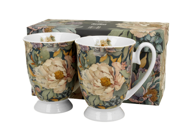 Kubki na stopce porcelanowe DUO THE SECRET GARDEN PEONY BLUE 340 ml 2 szt.