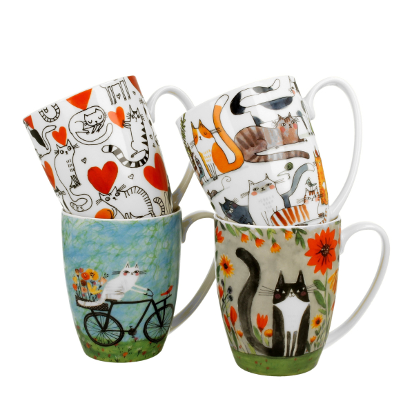 Kubki porcelanowe DUO ANIMALS KOCI ŚWIAT 360 ml 4 szt.
