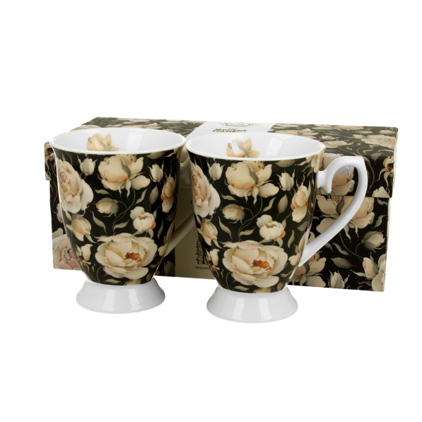 Kubki porcelanowe DUO FLORAL EXCLUSIVE ENGLISH ROSES BLACK 300 ml 2 szt.