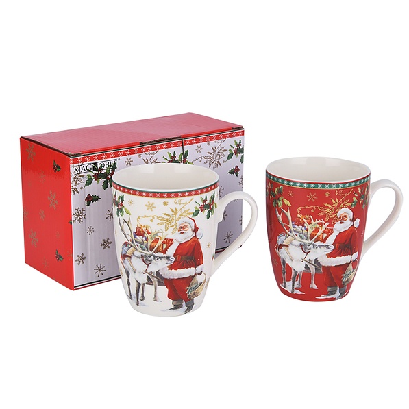 Kubki świąteczne porcelanowe MAGIC CHRISTMAS BIAŁO-CZERWONE 360 ml 2 szt.