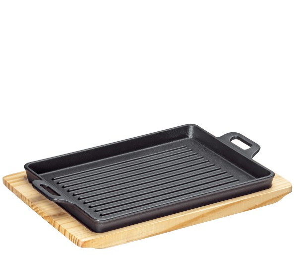 KUCHENPROFI BBQ 32 x 22 cm - patelnia grillowa żeliwna z deską