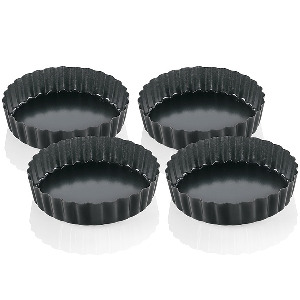 KUCHENPROFI Patissier 12 cm 4 szt. czarne - formy do tartaletek / mini-tart z wyjmowanym dnem stalowe