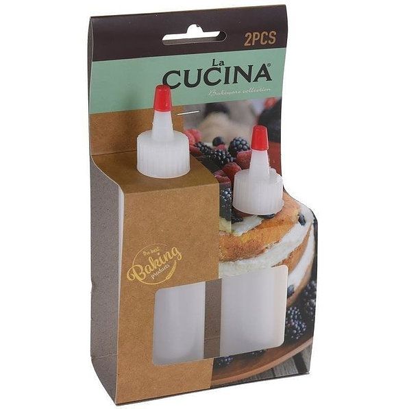 LA CUCINA Cakes 2 szt. białe - dekoratory / butelki do dekoracji ciast i tortów z zatyczkami plastikowe