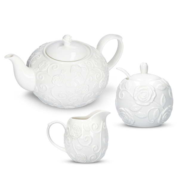 LA PORCELLANA BIANCA Florentina 3 el. - dzbanek do kawy i herbaty porcelanowy z cukiernicą i mlecznikiem