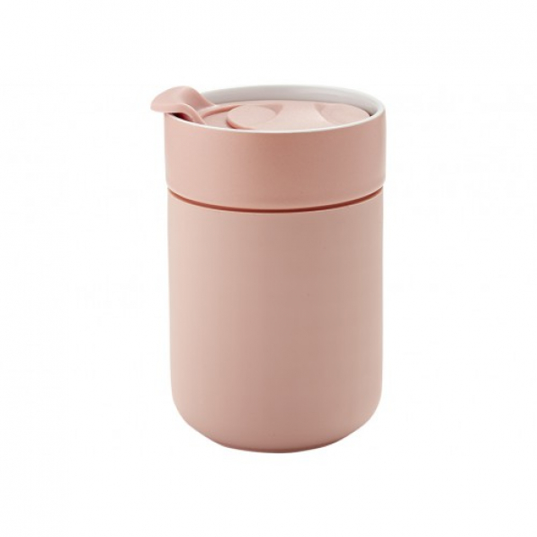 LADELLE Eco Travel Mug 330 ml jasnoróżowy - kubek kamionkowy z pokrywką