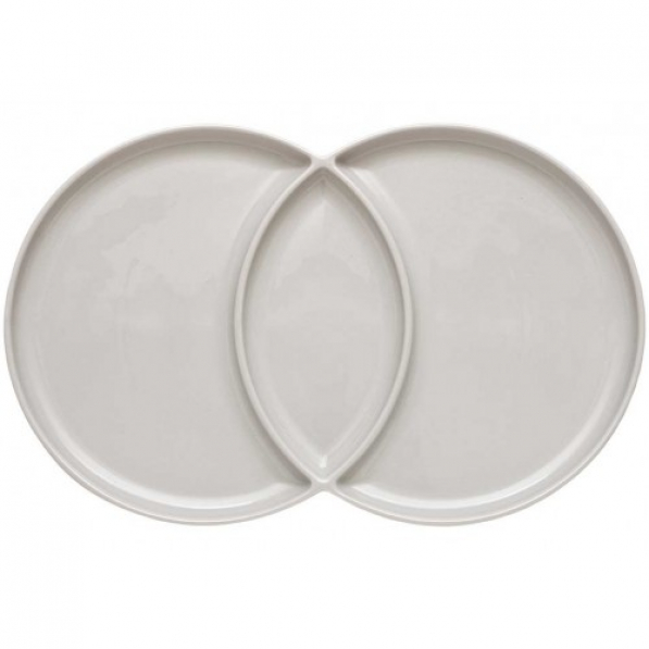 LADELLE Loop Serving Platter 42 x 26,5 cm jasnoszary - talerz na przekąski porcelanowy