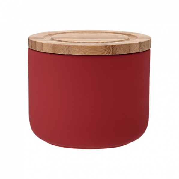 LADELLE Stak Soft Canister niski 0,45 l czerwony- pojemnik ceramiczny z pokrywką