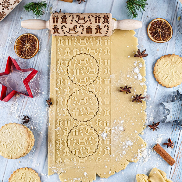 LEGALNE WAŁKI Ciastek 24 cm - mały wałek świąteczny do ciasta obrotowy drewniany