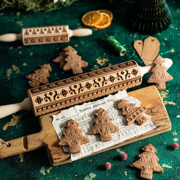 LEGALNE WAŁKI Christmas Lines 45 cm - wałek świąteczny do ciasta obrotowy drewniany