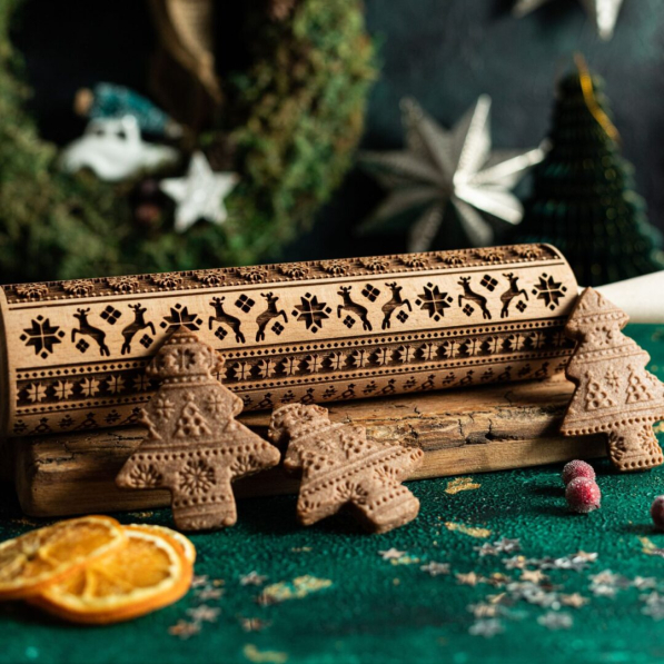 LEGALNE WAŁKI Christmas Lines 45 cm - wałek świąteczny do ciasta obrotowy drewniany