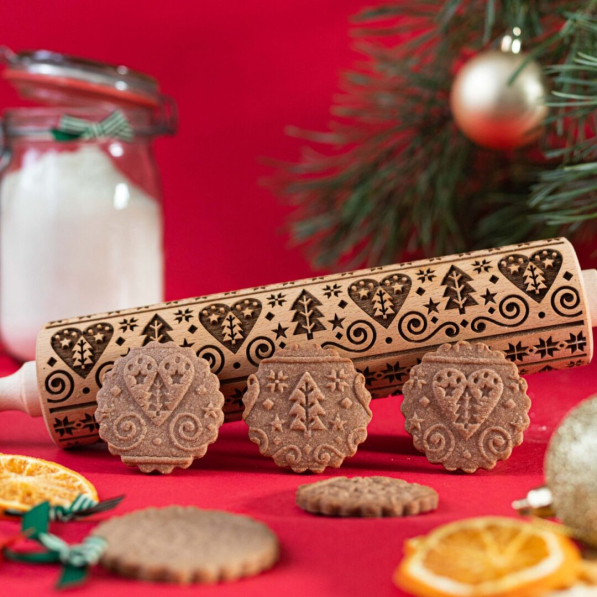 LEGALNE WAŁKI I Love Christmas 45 cm - wałek świąteczny do ciasta obrotowy drewniany