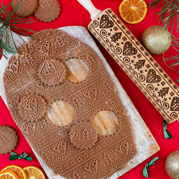 LEGALNE WAŁKI I Love Christmas 45 cm - wałek świąteczny do ciasta obrotowy drewniany